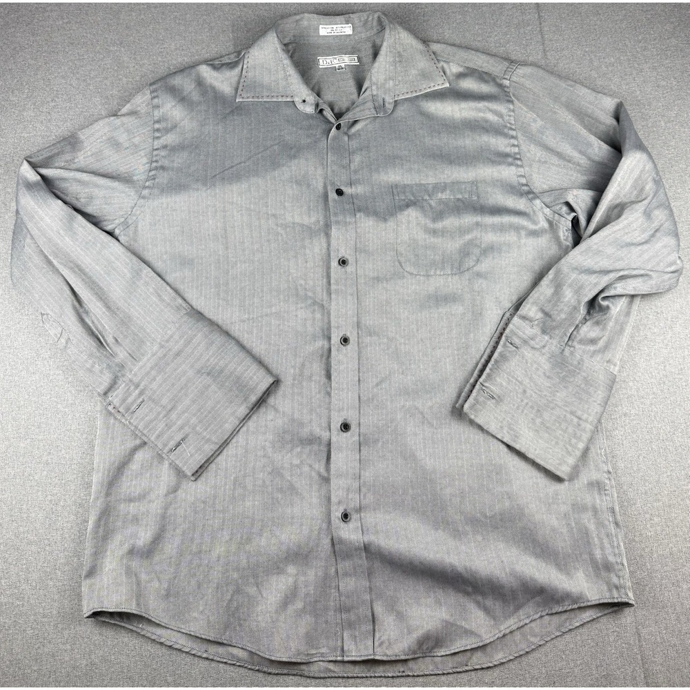 D&E Collection Gray Herringbone Dress Shirt Men's 17.5 34/35 Long Sleeve